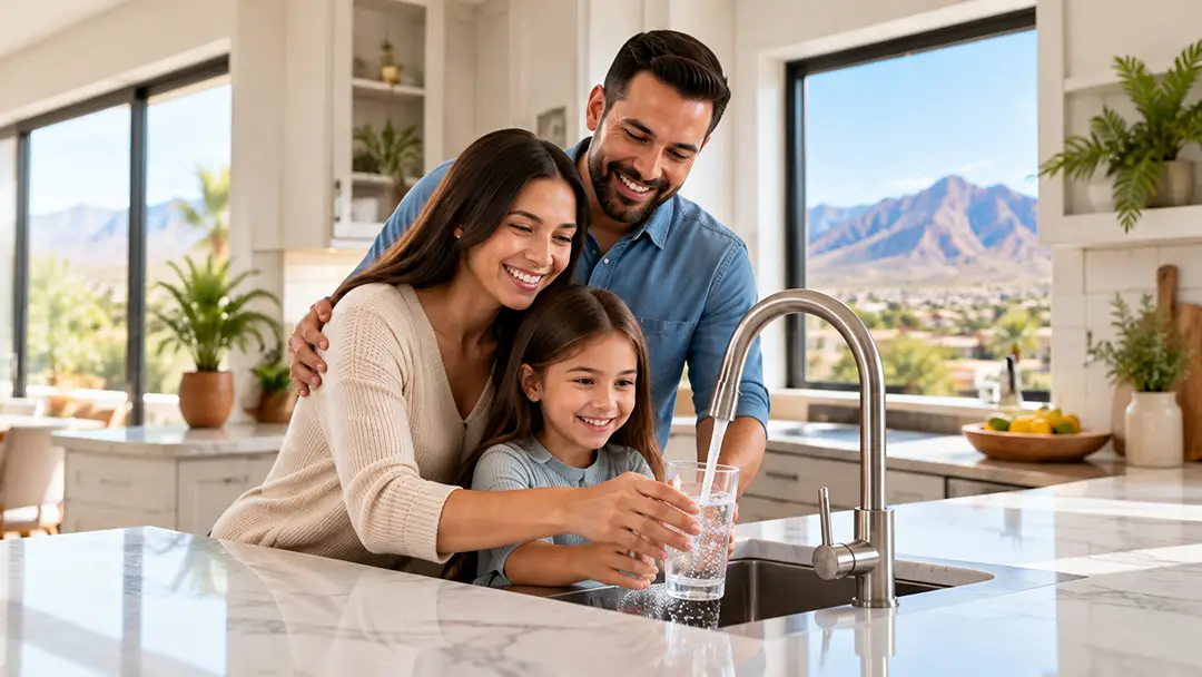 Family enjoying water in their kitchen