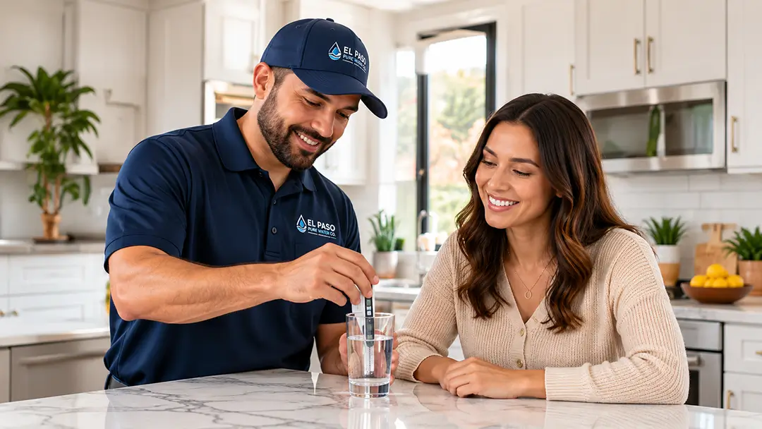Water specialist testing a water sample with an El Paso homeowner