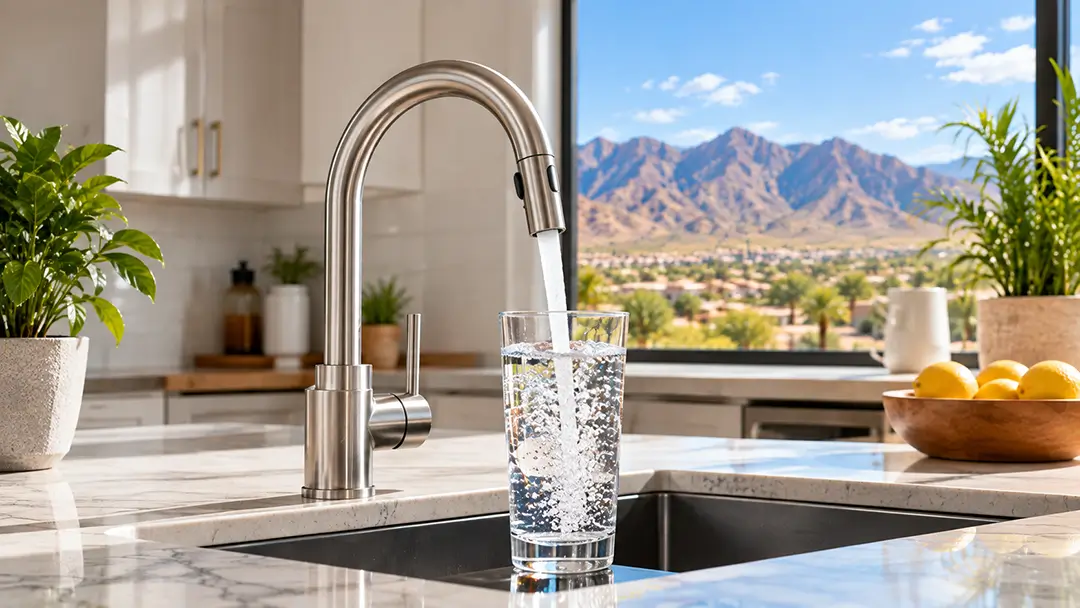 Dedicated drinking water faucet pouring a glass of water